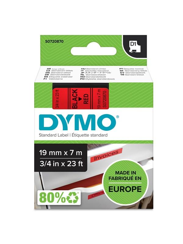 D1 Tape | 19mm X 7m Rulle | Sort På Rød fra Dymo