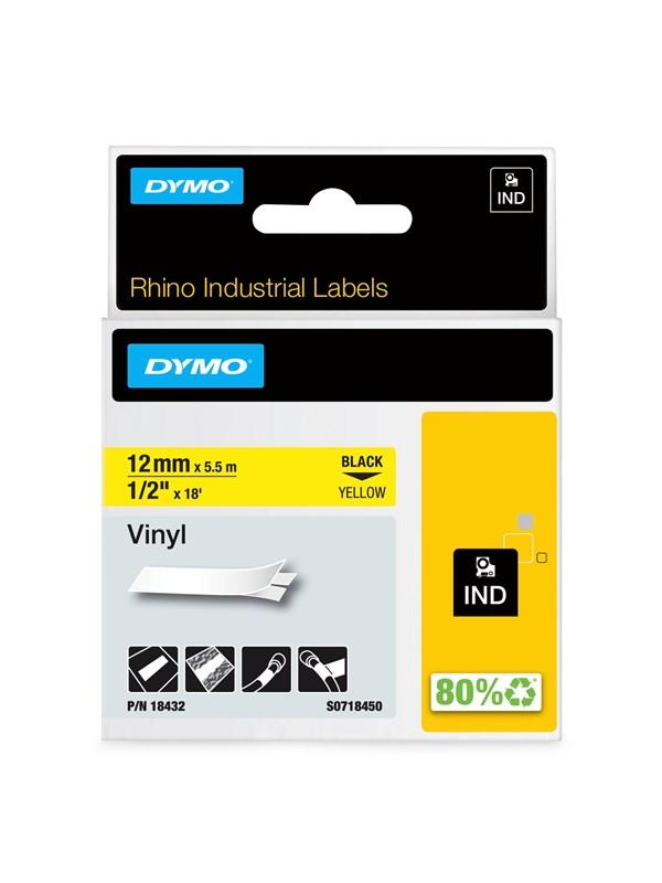 Rhino Industri Vinyl Tape |12 Mm X 5.5 M Rulle | Sort På Gul fra Dymo