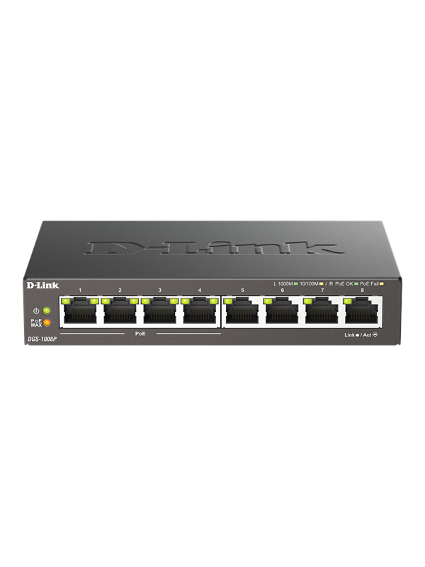 D-Link DGS-1008P 8-Port Gigabit PoE Switch Uden Administration