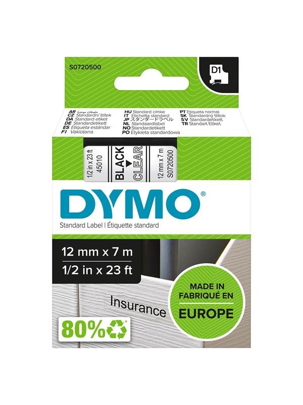 D1 Tape | 12mm X 7m Rulle | Sort På Klar fra Dymo