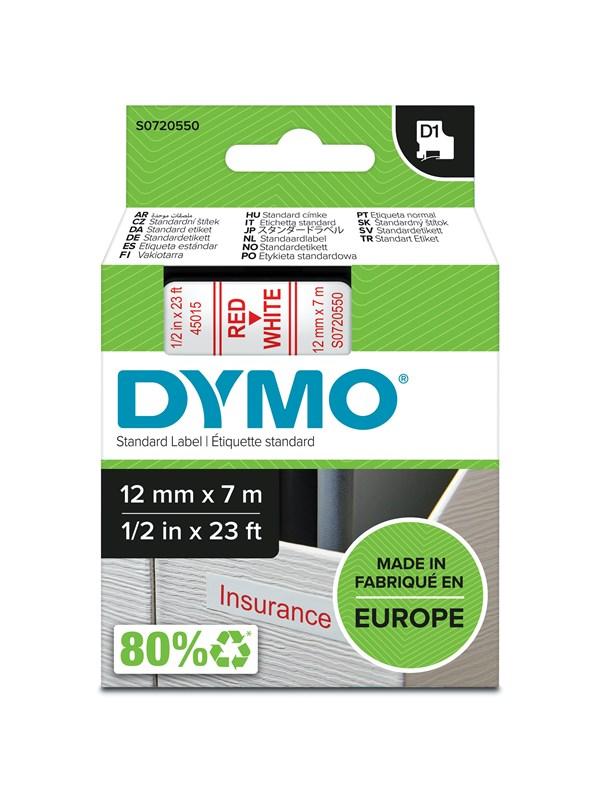 D1 Tape | 12mm X 7m Rulle | Rød På Hvid fra Dymo