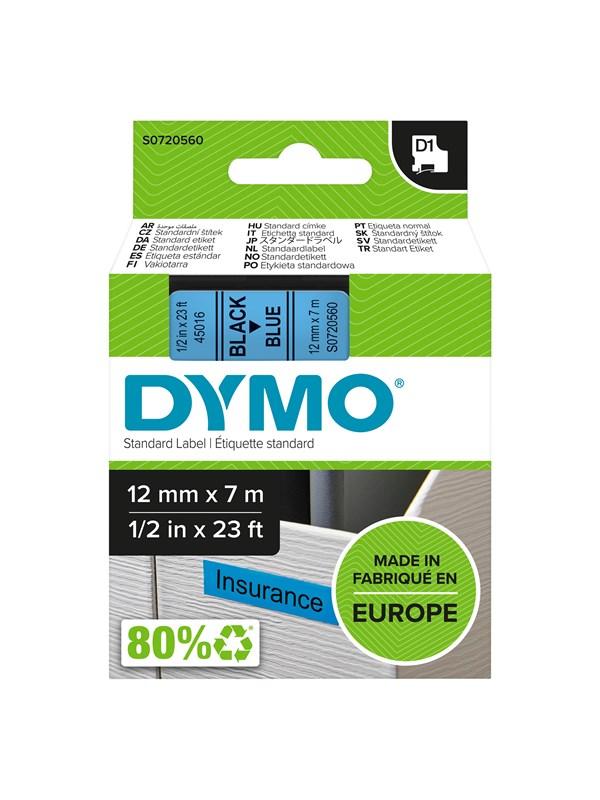 D1 Tape | 12mm X 7m Rulle | Sort På Blå fra Dymo