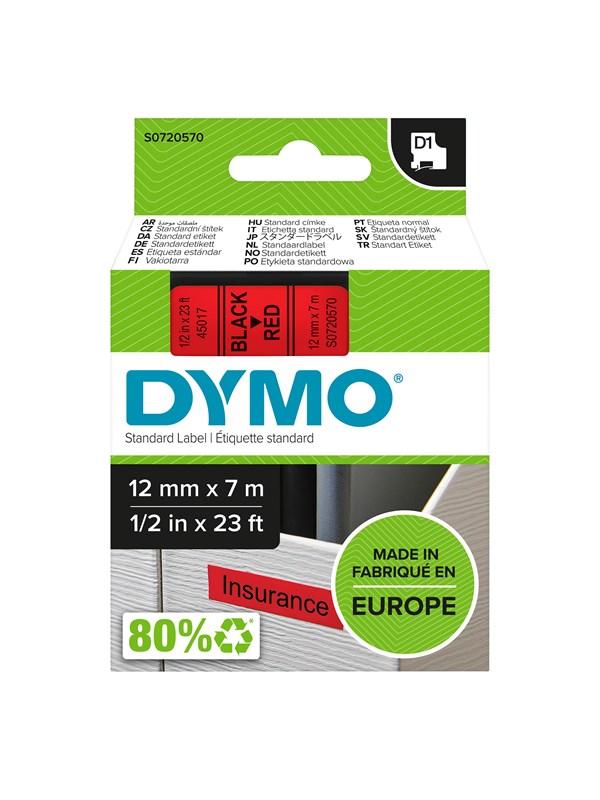 D1 Tape | 12mm X 7m Rulle | Sort På Rød fra Dymo