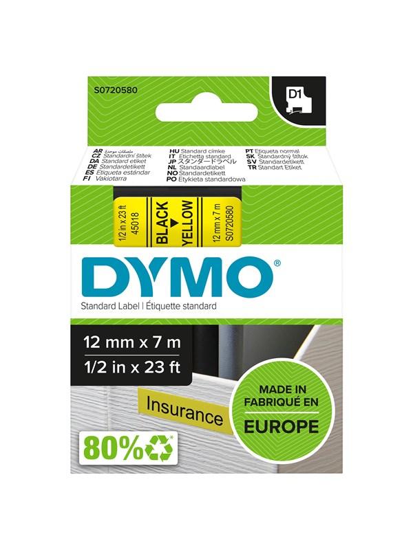 D1 Tape | 12mm X 7m Rulle | Sort På Gul fra Dymo
