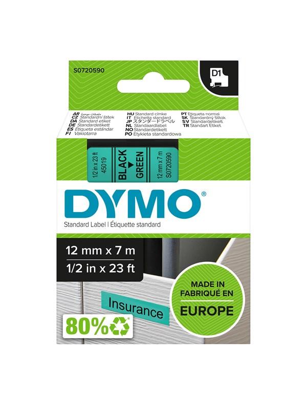 D1 Tape | 12mm X 7m Rulle | Sort På Grøn fra Dymo
