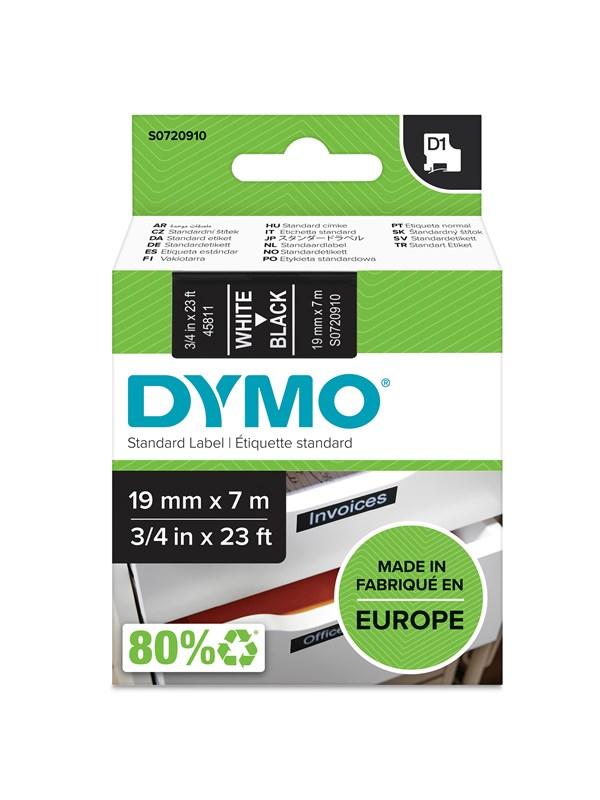 D1 Tape | 19mm X 7m Rulle | Hvid På Sort fra Dymo
