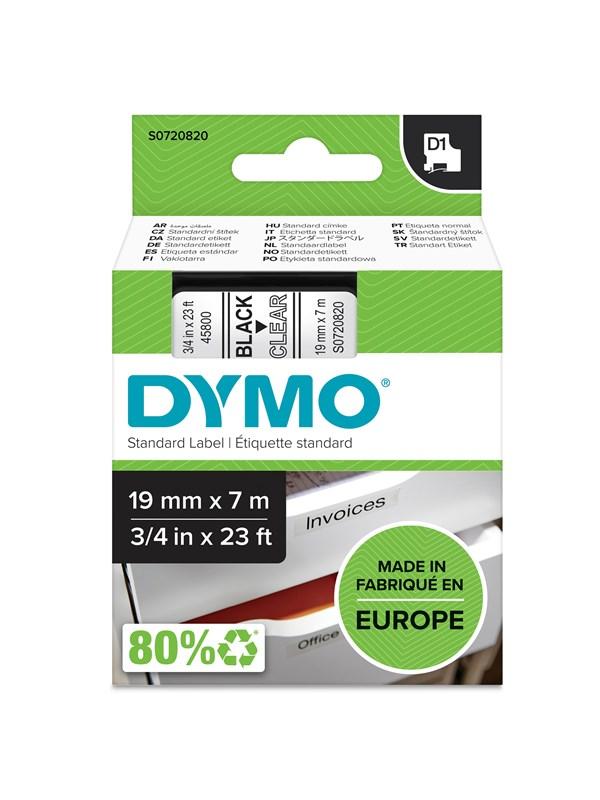 D1 Tape | 19mm X 7m Rulle | Sort På Klar fra Dymo