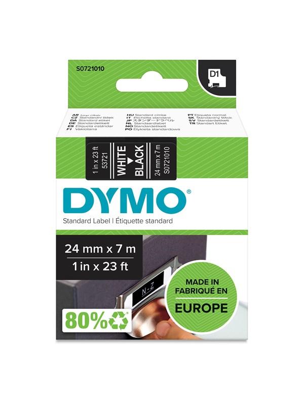 D1 Tape | 24mm X 7m Rulle | Hvid På Sort fra Dymo
