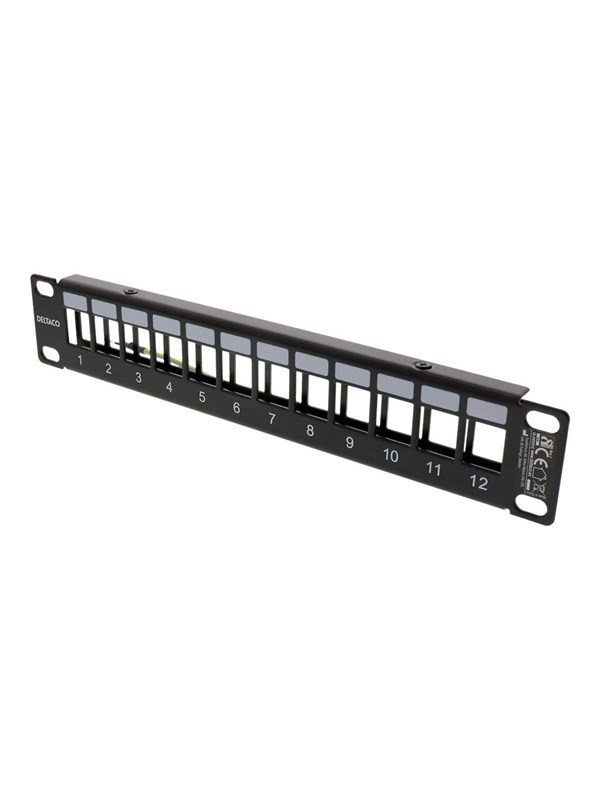 10" Keystone Patch Panel 12 Ports 1u Metal Black fra Deltaco