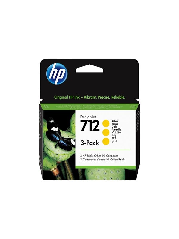 712   3ed79a 3 Pack Yellow Ink   Blækpatron Gul fra Hp