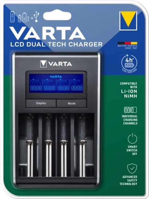Lcd Dual Tech Charger Battery Charger + Ac Power Adapter   4 Pin Mini Usb Type A fra Varta