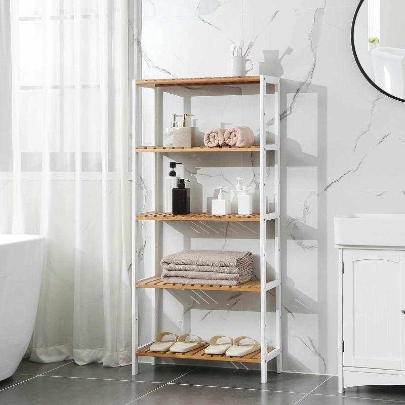 Den Pladsbesparende Løsning!   Elegant Bambusreol Med 5 Hylder, Naturfarvet fra Songmics