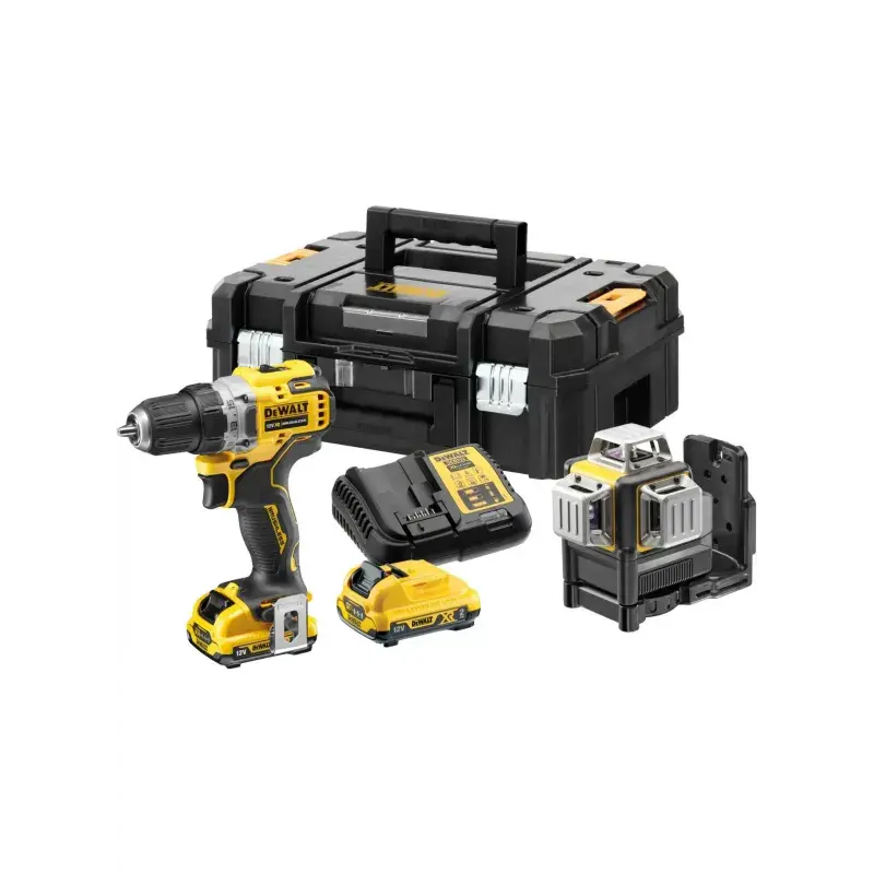 12v Sæt Skruemaskine+360gr Laser 2x2.0ah   Dck212d2t Qw fra Dewalt