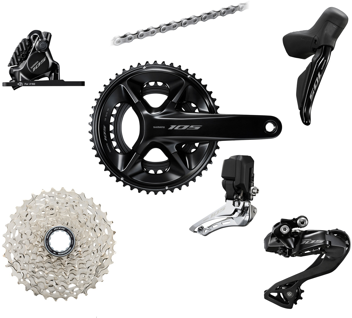105 Di2 R7100 170mm 50 34, 11 34   Komplet Geargruppe 2x12 fra Shimano
