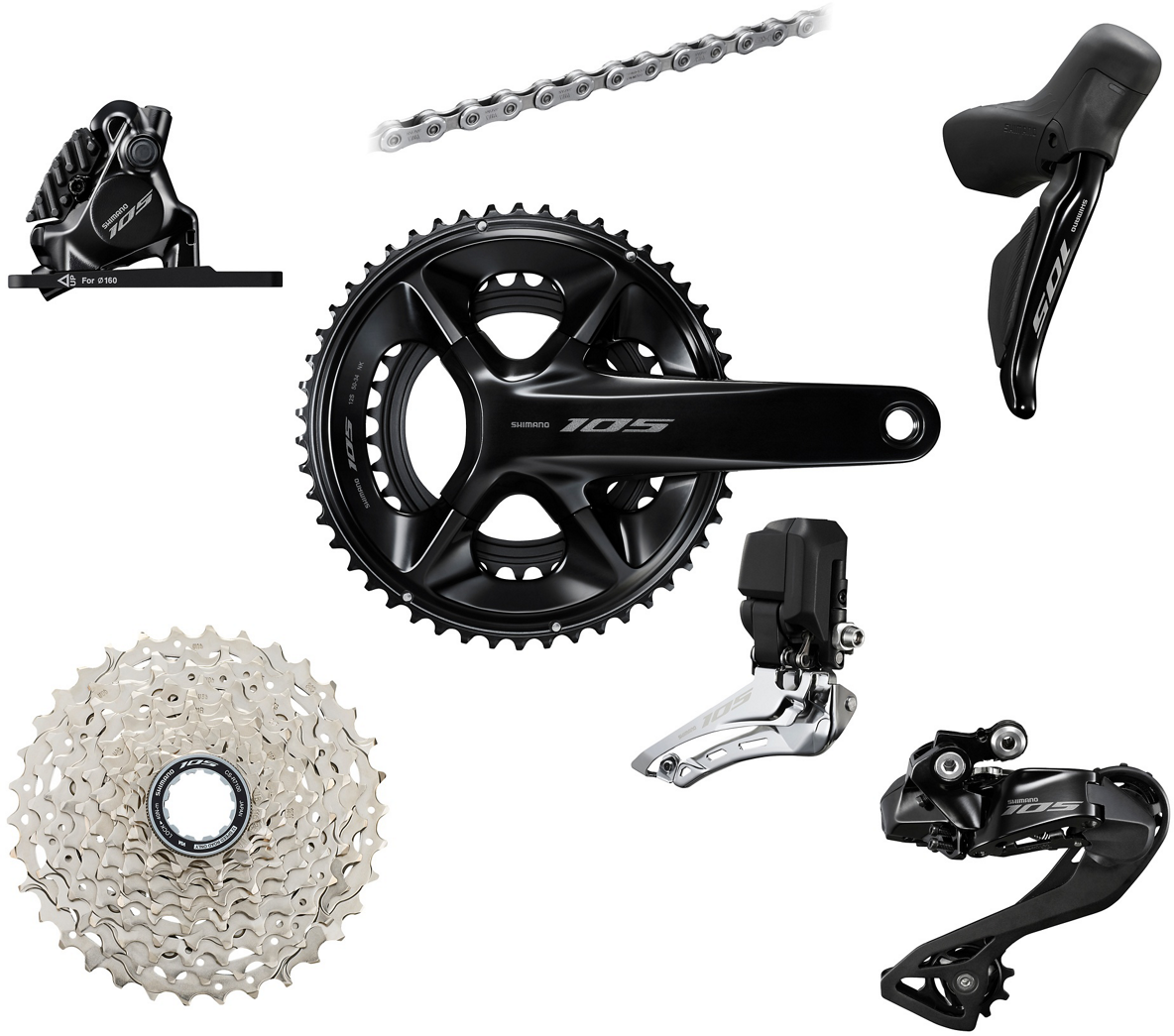 105 Di2 R7100 172.5mm 50 34, 11 34   Komplet Geargruppe 2x12 fra Shimano