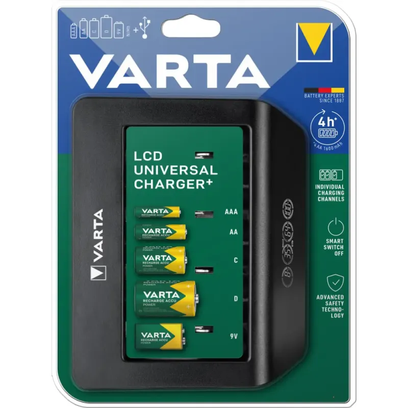 Batteri Lcd Universal Lader fra Varta