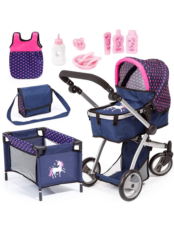 Doll&apos;s Pram Mega Set   Navy Unicorn (18354ac) fra Bayer Design