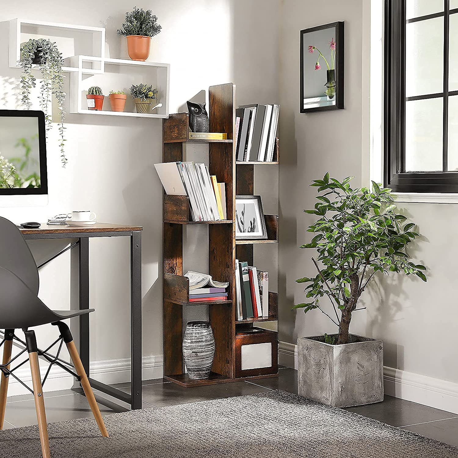 Dekorativ Reol, 50 X 25 X 140 Cm, Brun fra Songmics