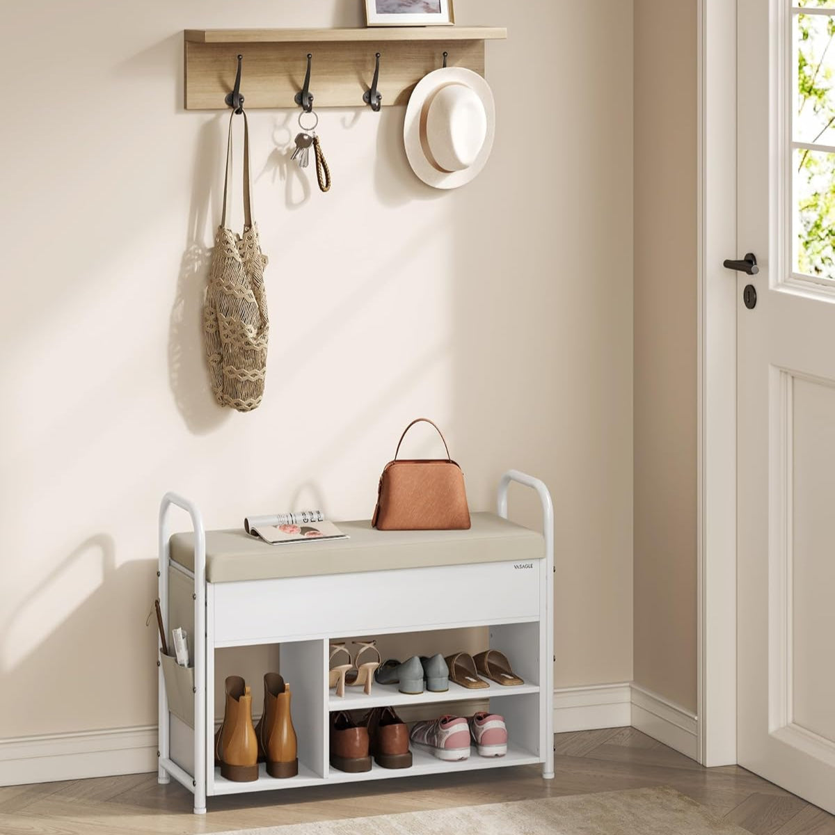 Elegant Skobænk I Skyhvid Og Cappuccino, D30 X B80,6 X H62,5 Cm fra Songmics