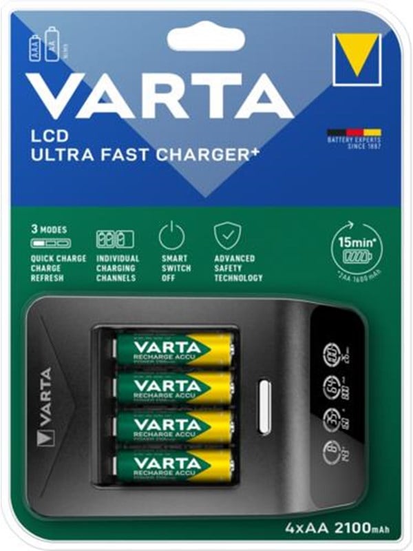 Lcd Ultra Fast Charger+ Incl. 4 Batt. 2100 M fra Varta