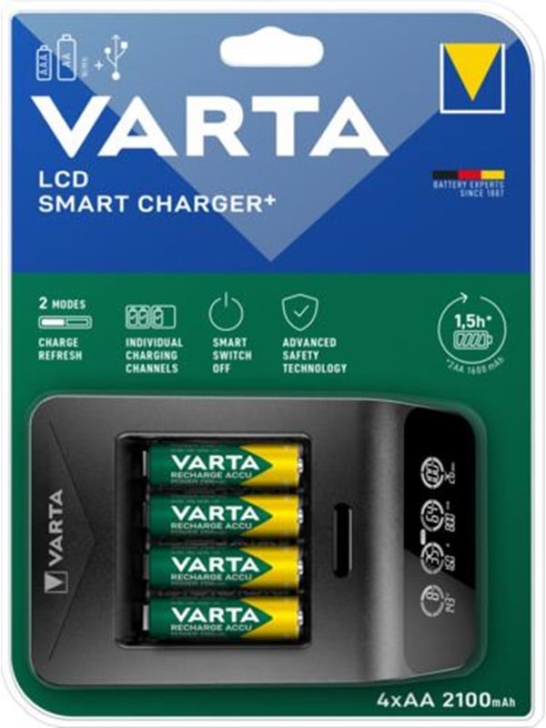 Lcd Smart Charger+ Incl. 4 Batteries 2100 Ma fra Varta