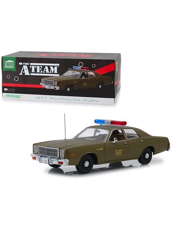 1:18 Scale Diecast For 1977 Plymouth Fury Us Army Police Model Car Army Green fra Greenlight
