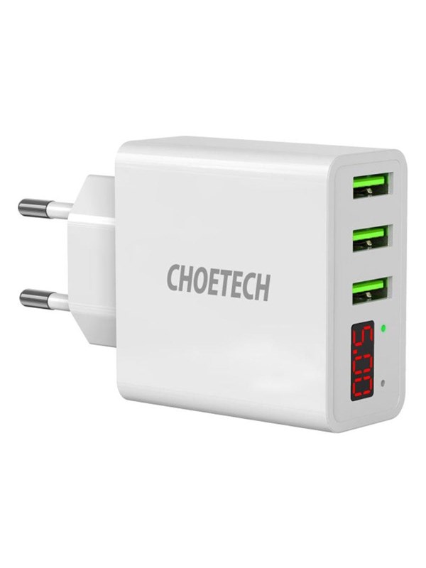 15w 3 Port Usb A Wall Charger With Display White fra Choetech