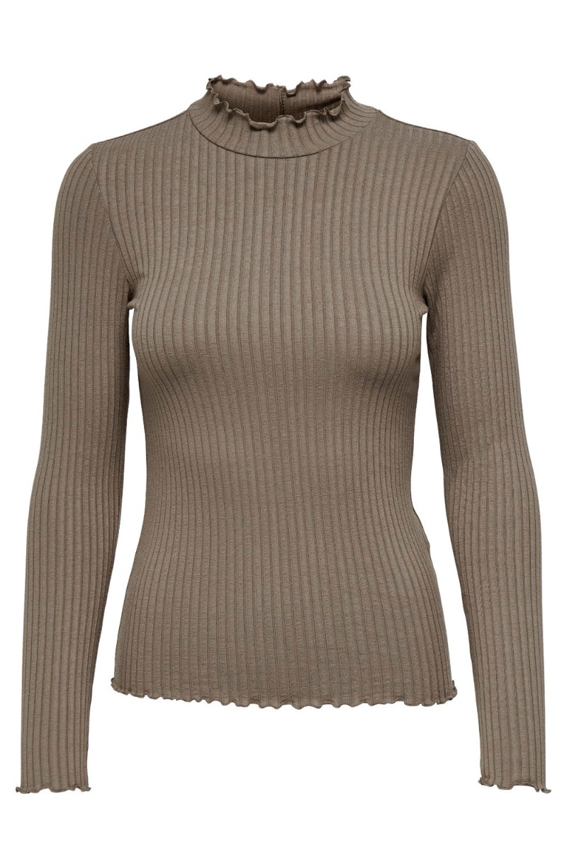 Bluse     Fransiska L S Highneck Top   Walnut fra Jdy