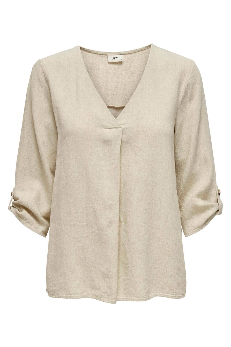 Bluse     Say 3 4 Linen V Neck Top Dia   Oatmeal fra Jdy