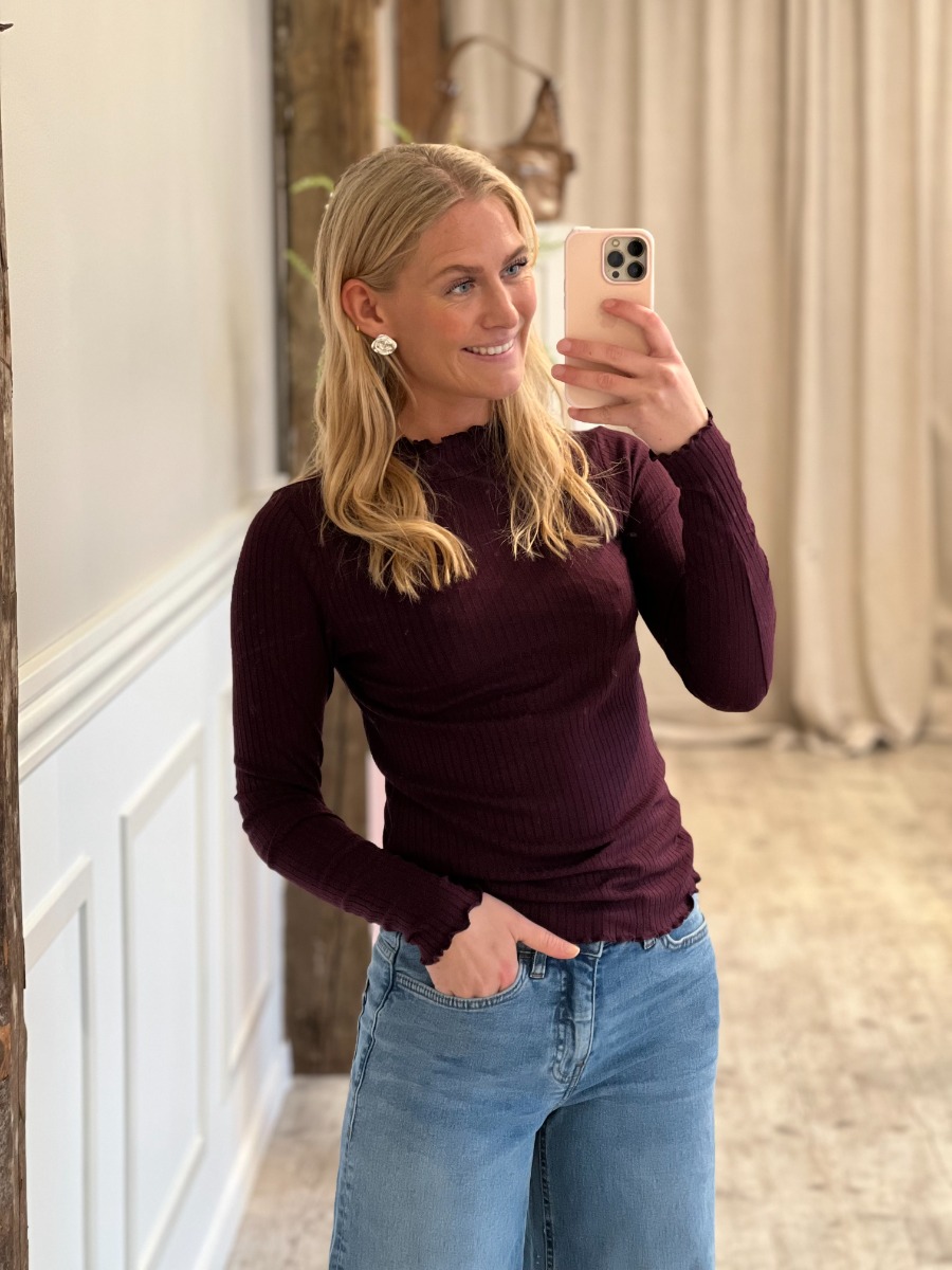 Bluse     Fransiska Life L S Hi Nck Top   Winetasting fra Jdy